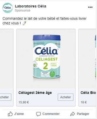 Copie d'écran d'une publicité Facebook avec tag d'un produit